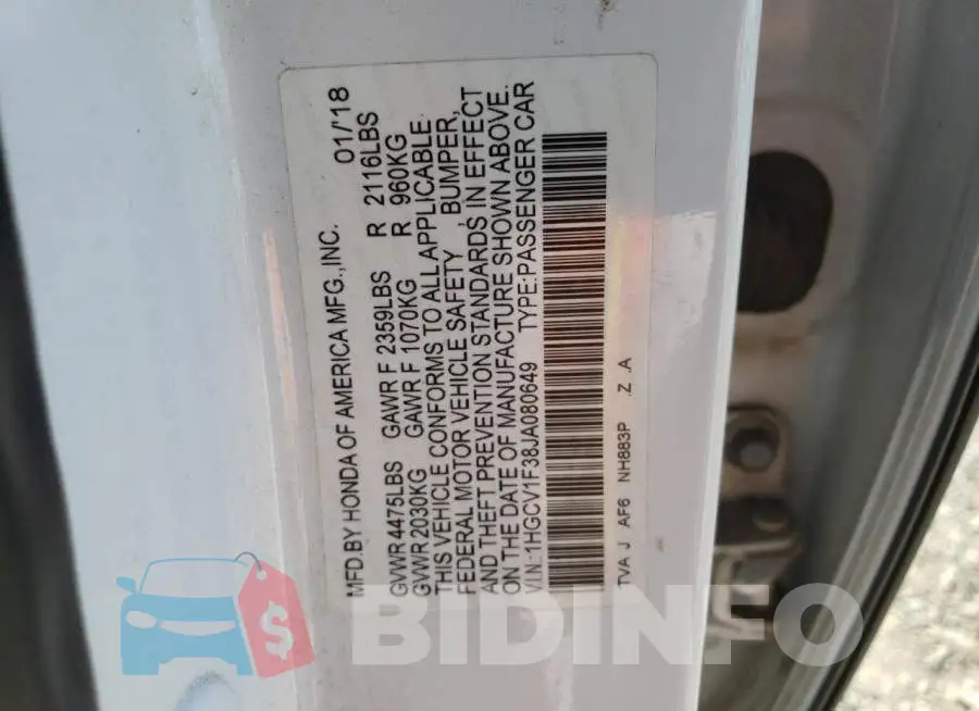 1HGCV1F38JA080649 Photo# 12