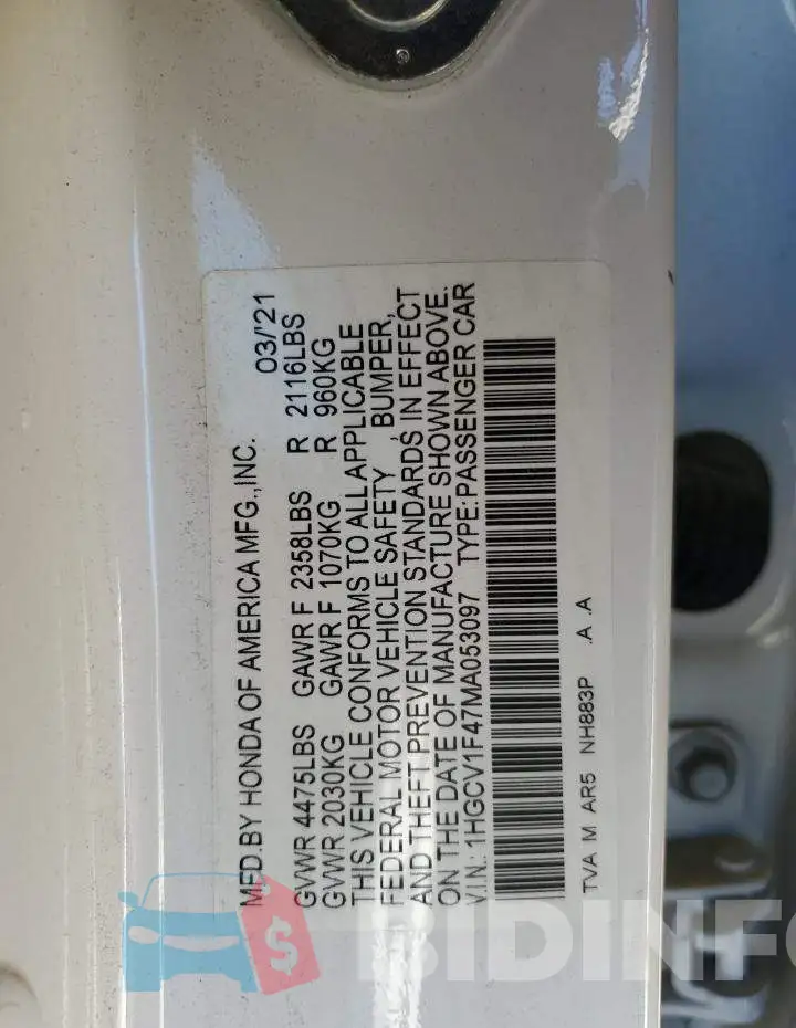 1HGCV1F47MA053097 Photo# 12