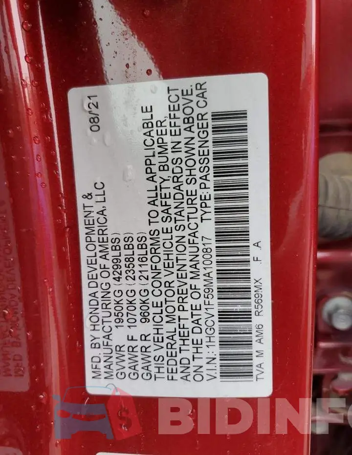 1HGCV1F59MA100817 Photo# 12