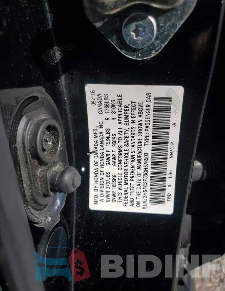2HGFC2F50GH576503 Photo# 12