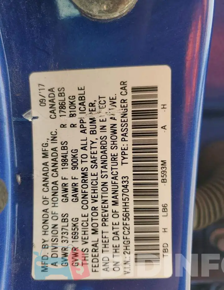 2HGFC2F56HH570433 Photo# 12
