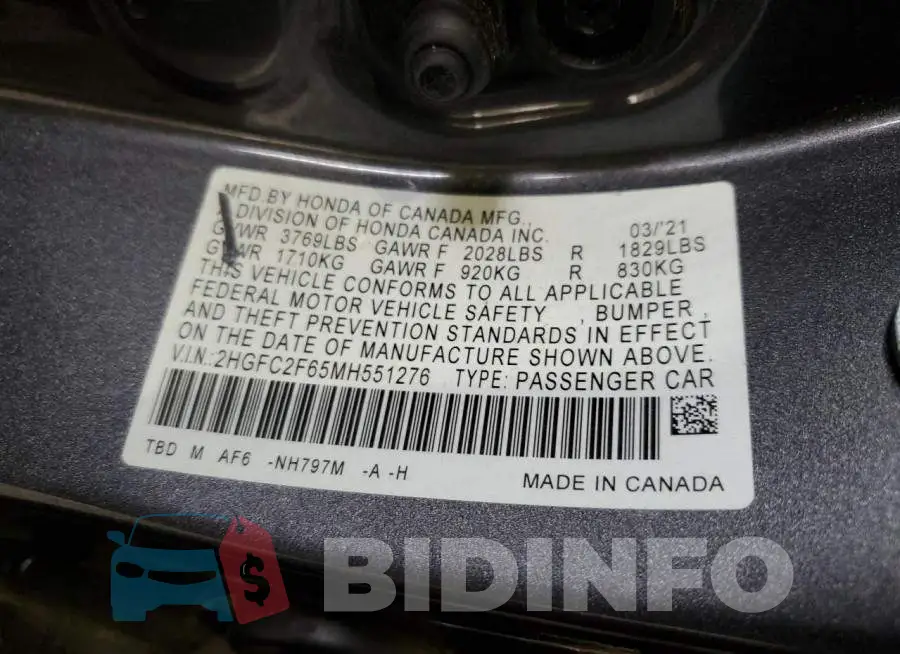 2HGFC2F65MH551276 Photo# 12