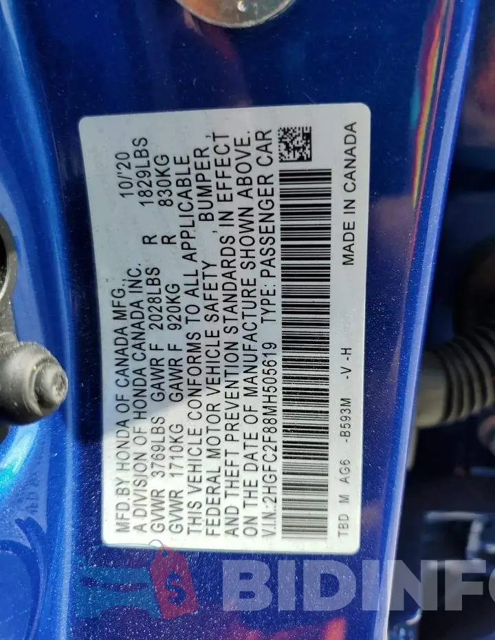 2HGFC2F88MH505619 Photo# 12