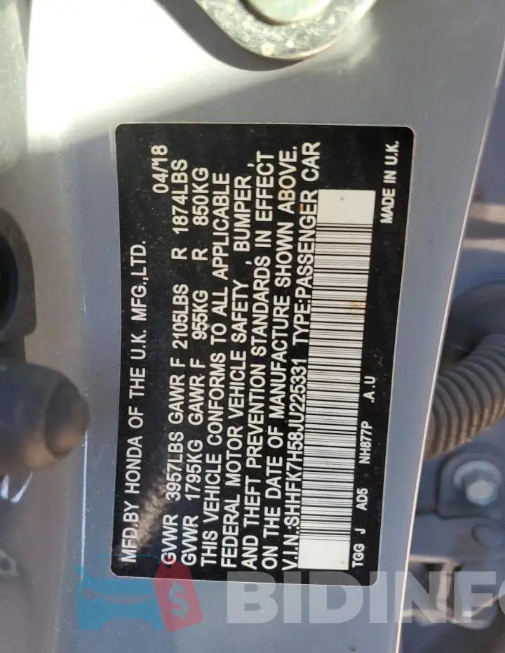 SHHFK7H58JU225331 Photo# 12