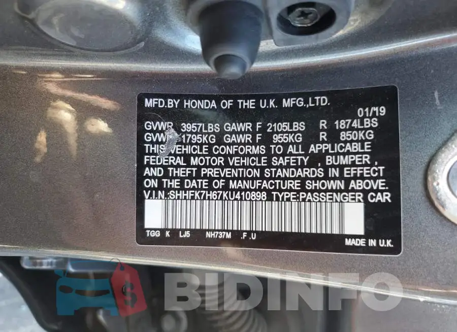 SHHFK7H67KU410898 Photo# 12