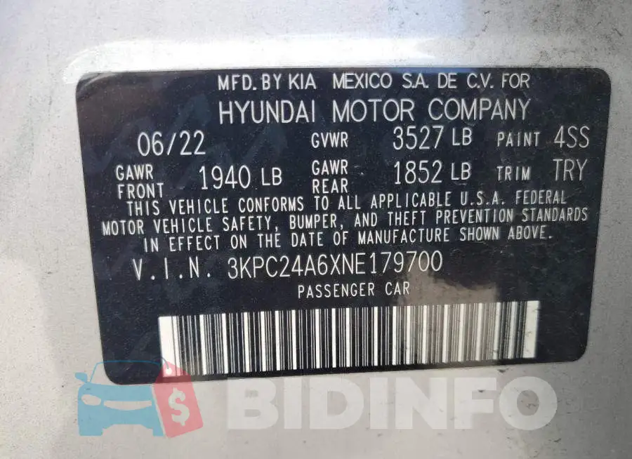 3KPC24A6XNE179700 Photo# 12