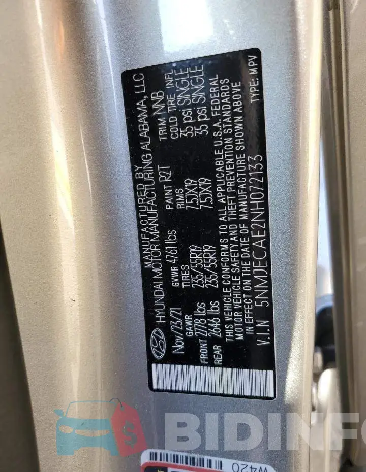 5NMJECAE2NH072133 Photo# 13
