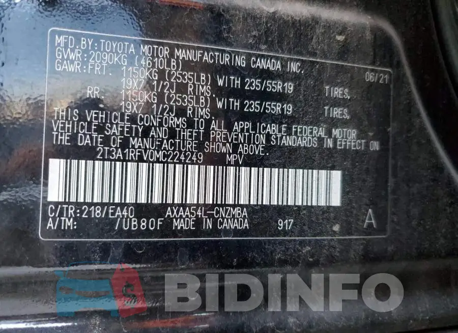2T3A1RFV0MC224249 Photo# 13