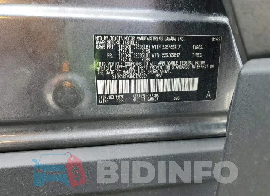2T3K1RFV3NC176087 Photo# 12