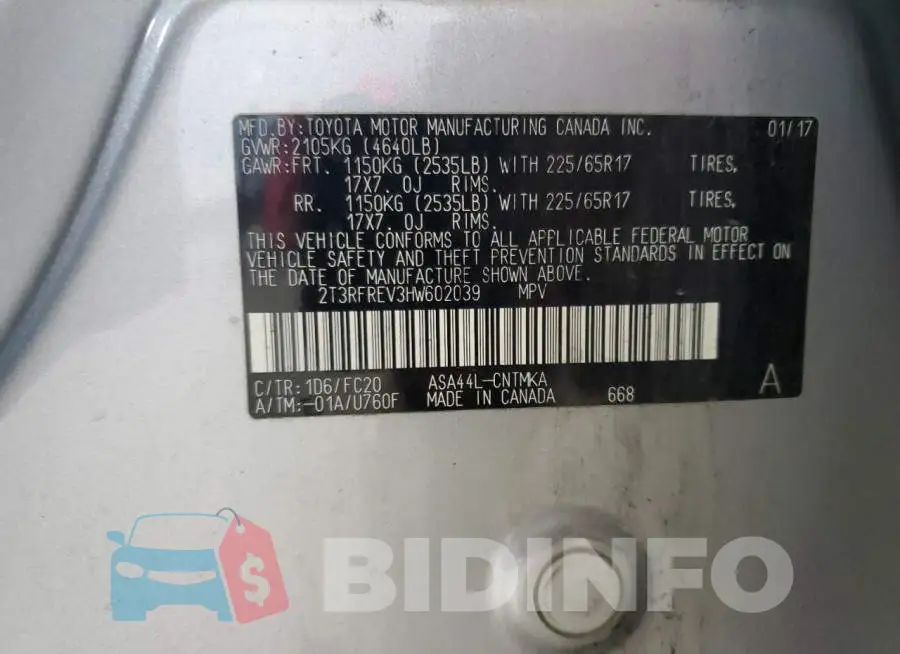 2T3RFREV3HW602039 Photo# 13