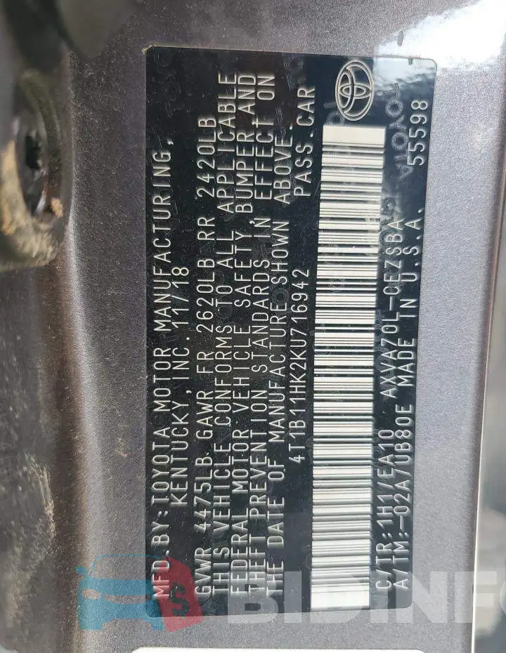 4T1B11HK2KU716942 Photo# 12