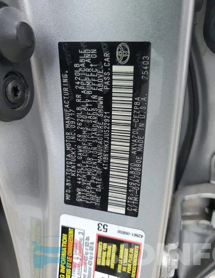 4T1B61HKXJU522921 Photo# 13