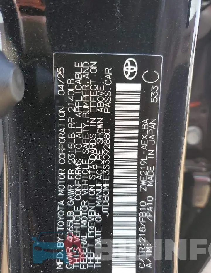 JTDBCMFE3S3092880 Photo# 12