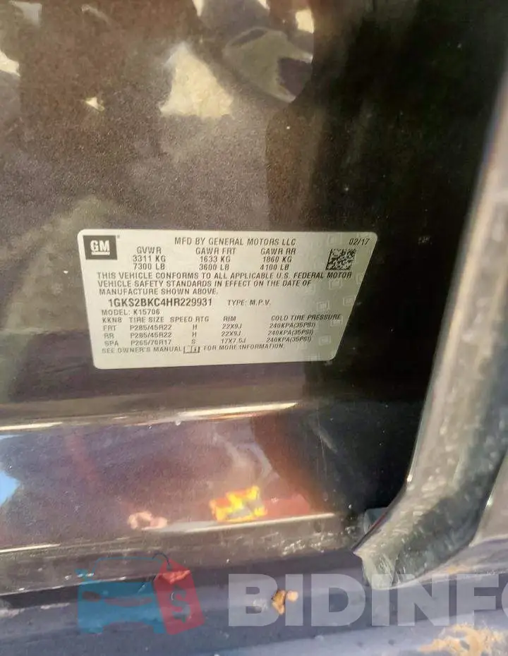 1GKS2BKC4HR229931 Photo# 14