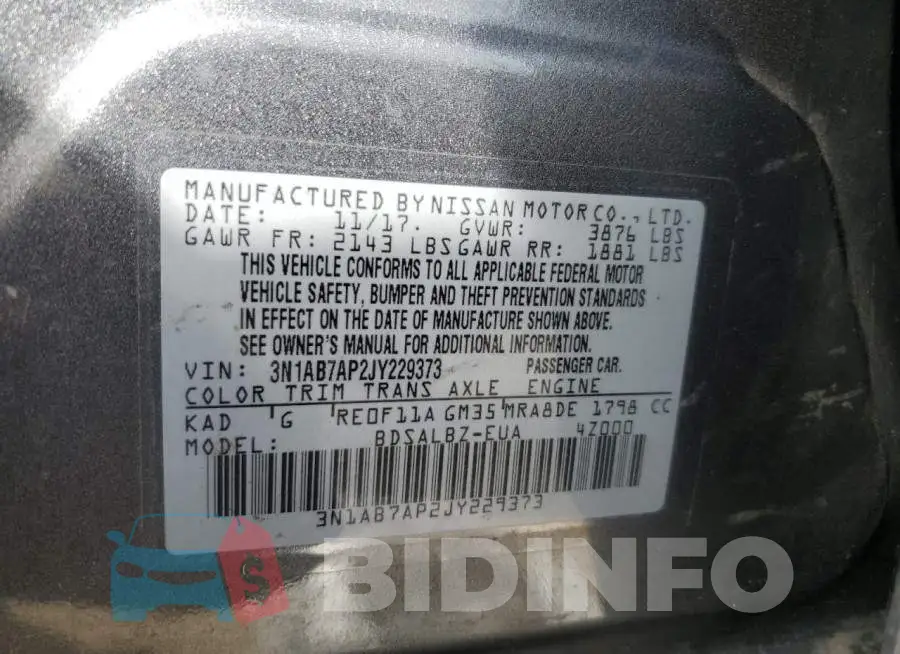 3N1AB7AP2JY229373 Photo# 13