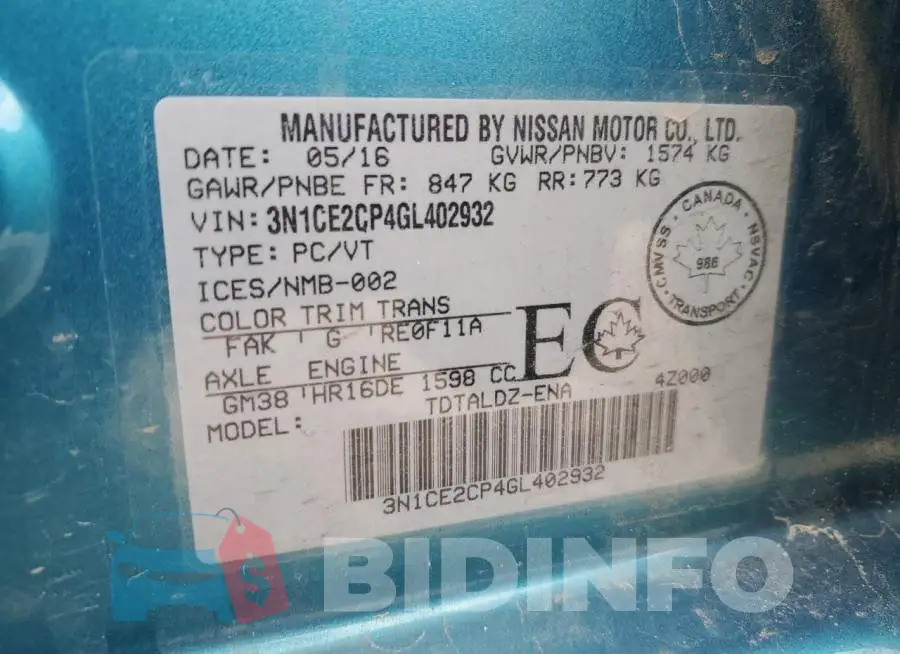 3N1CE2CP4GL402932 Photo# 13