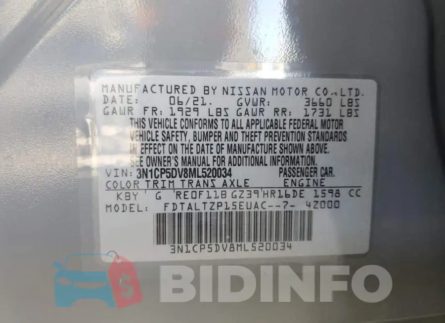 3N1CP5DV8ML520034 Photo# 12