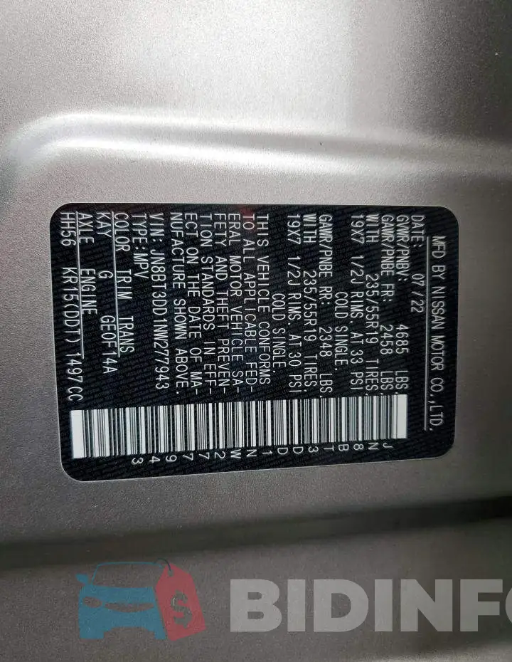 JN8BT3DD1NW277943 Photo# 13