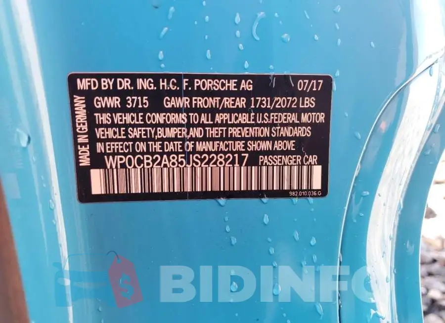 WP0CB2A85JS228217 Photo# 13