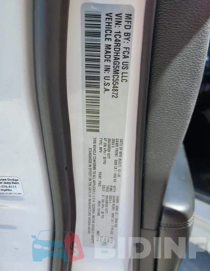 1C4RDHAG5MC554872 Photo# 14