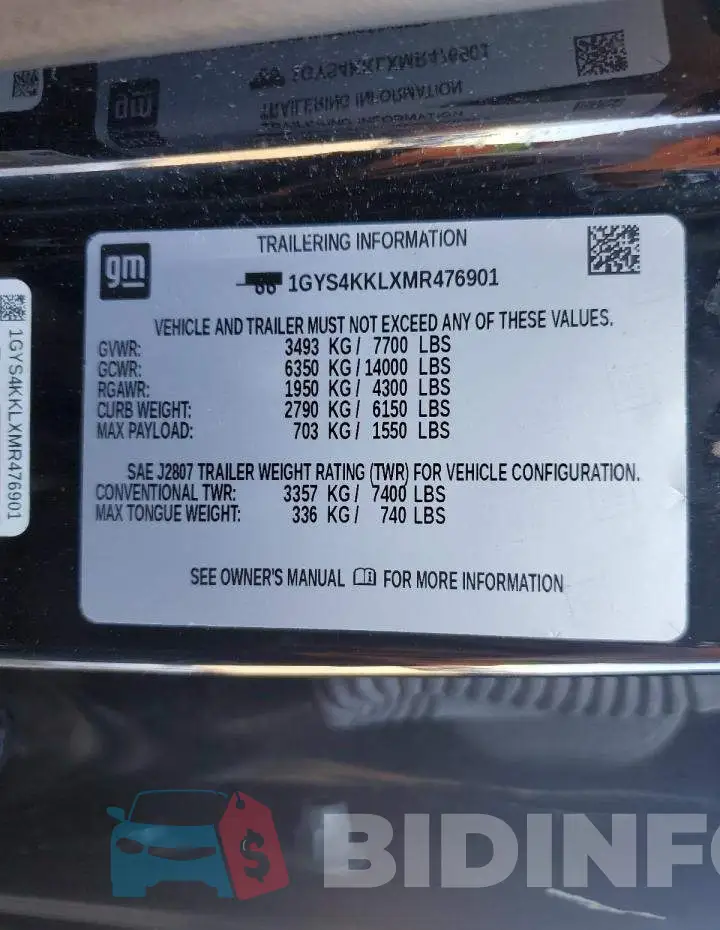 1GYS4KKLXMR476901 Photo# 14