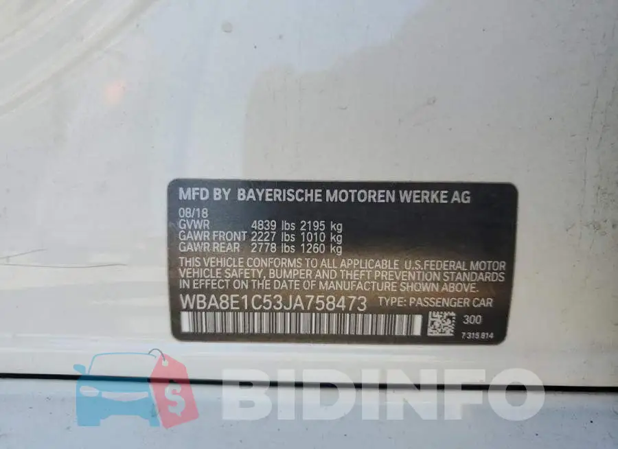 WBA8E1C53JA758473 Photo# 12