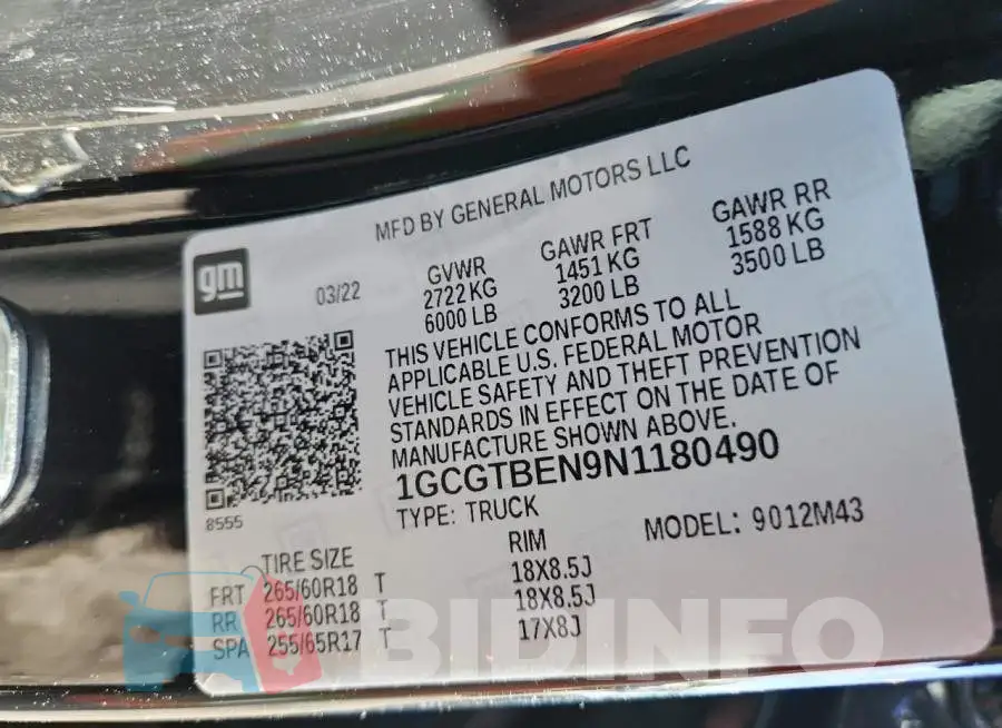 1GCGTBEN9N1180490 Photo# 12