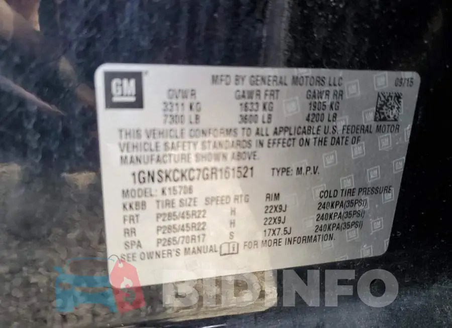 1GNSKCKC7GR161521 Photo# 14