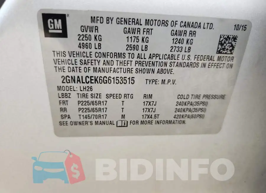 2GNALCEK6G6153515 Photo# 13