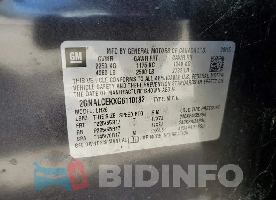 2GNALCEKXG6110182 Photo# 14