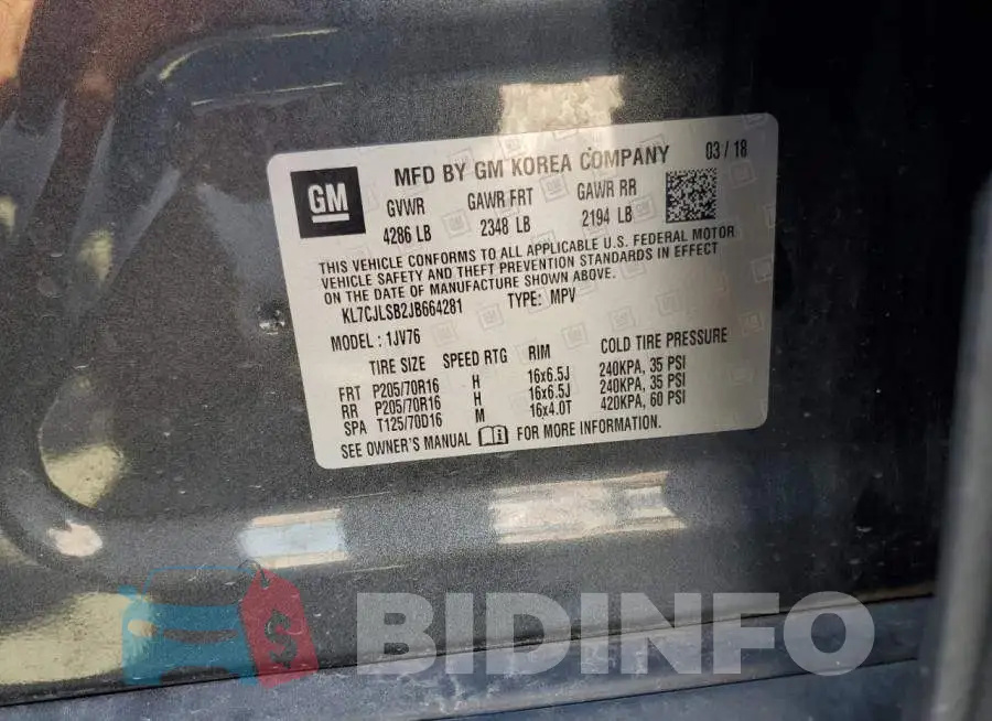 KL7CJLSB2JB664281 Photo# 13