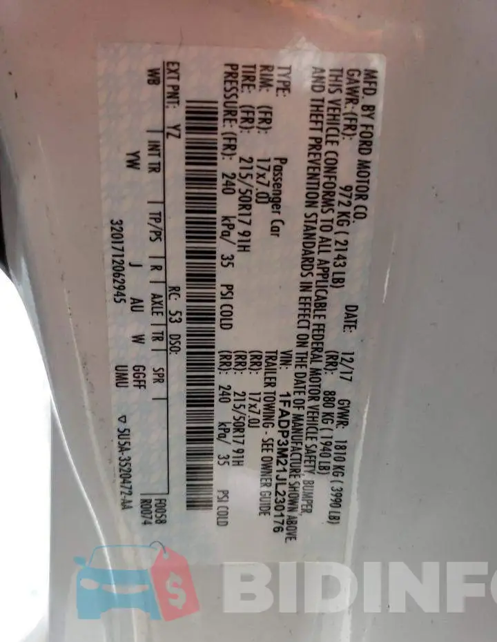 1FADP3M21JL230176 Photo# 14