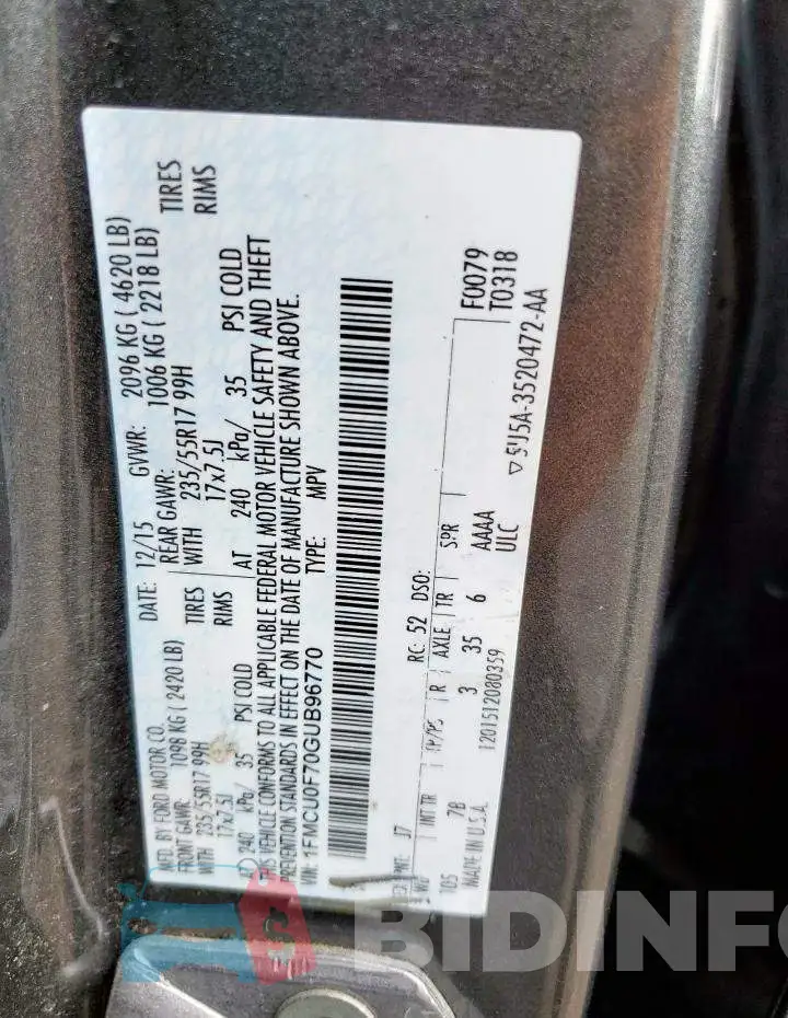 1FMCU0F70GUB96770 Photo# 12