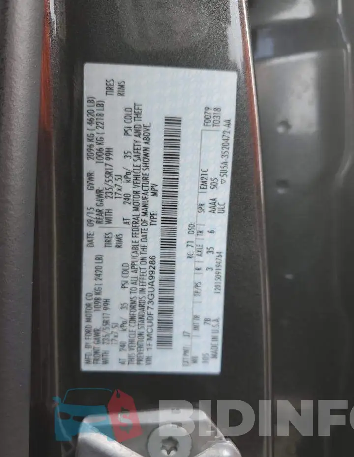 1FMCU0F73GUA99286 Photo# 13