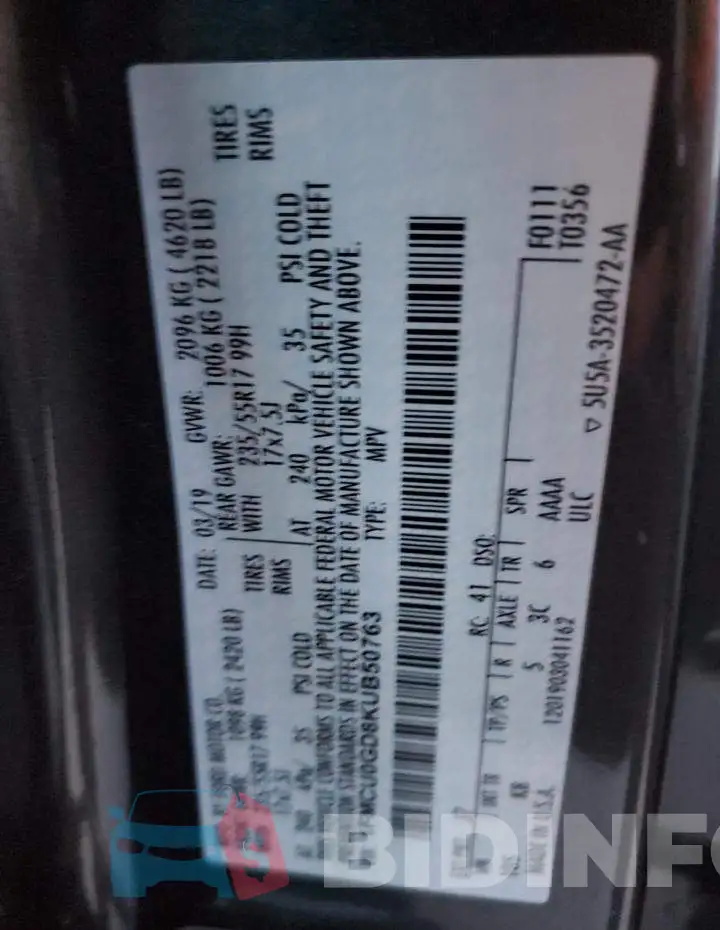 1FMCU0GD8KUB50763 Photo# 14