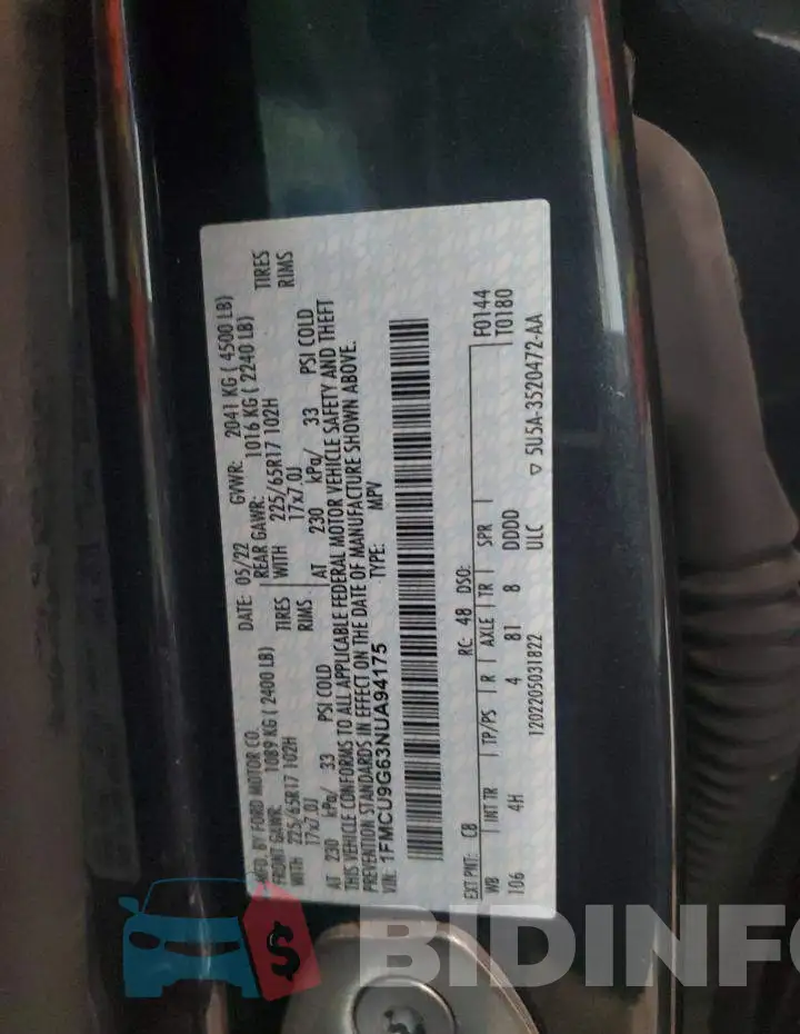 1FMCU9G63NUA94175 Photo# 14