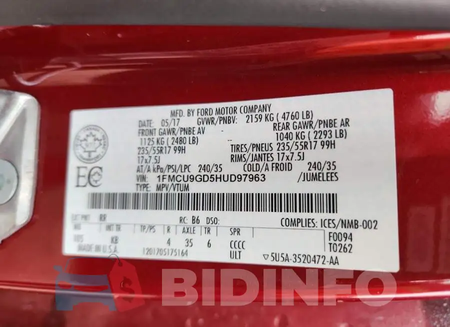 1FMCU9GD5HUD97963 Photo# 13
