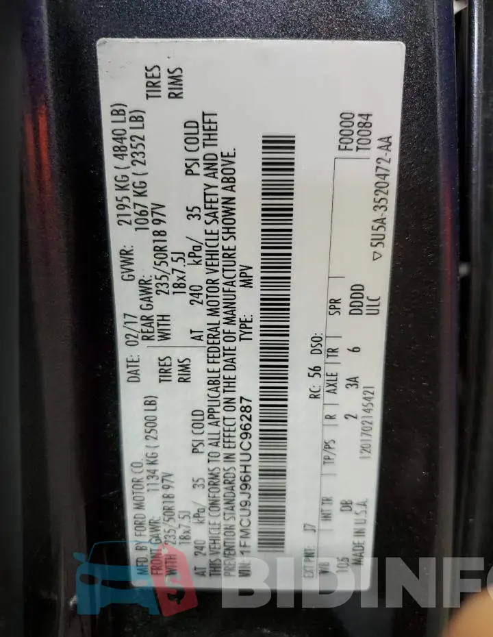 1FMCU9J96HUC96287 Photo# 13