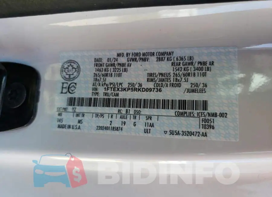 1FTEX3KP5RKD09736 Photo# 14
