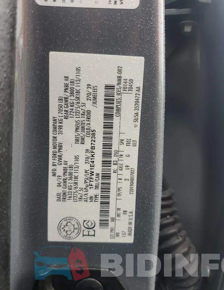 1FTFW1E41KFB72385 Photo# 12