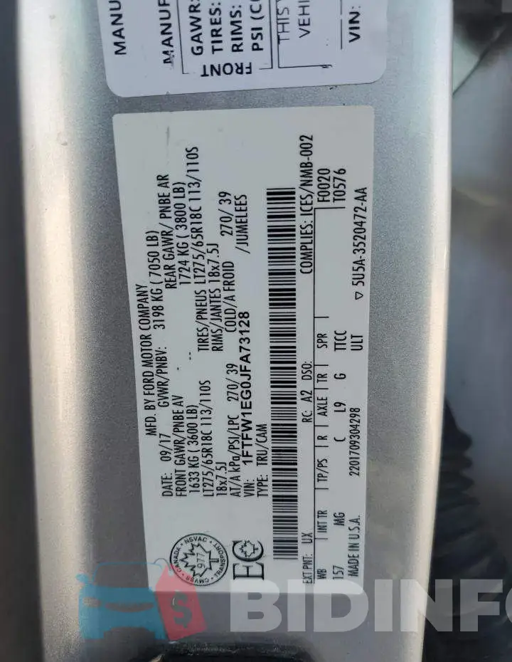 1FTFW1EG0JFA73128 Photo# 13