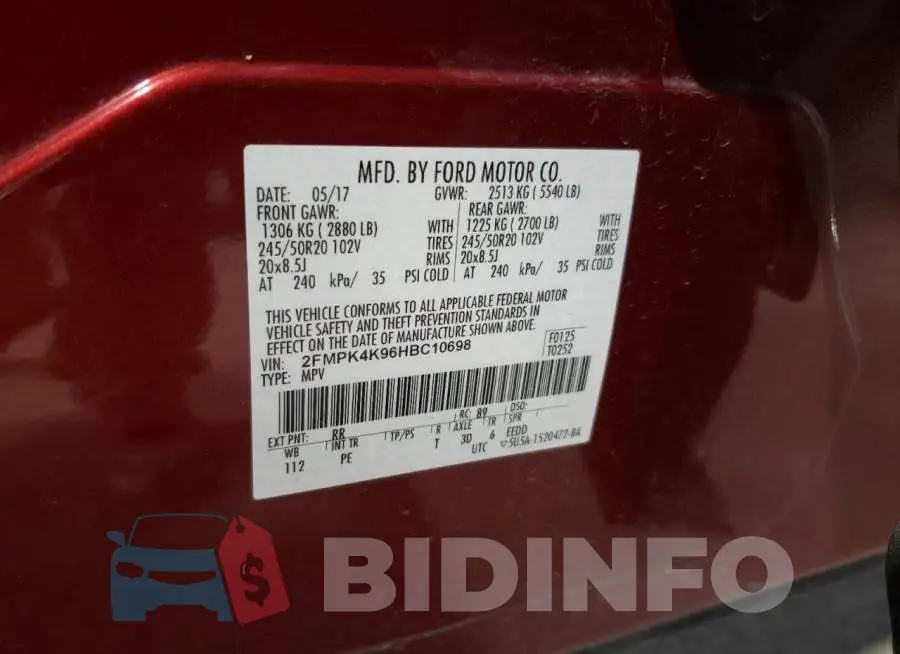 2FMPK4K96HBC10698 Photo# 13