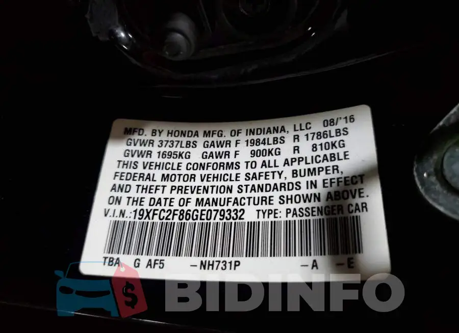 19XFC2F86GE079332 Photo# 13