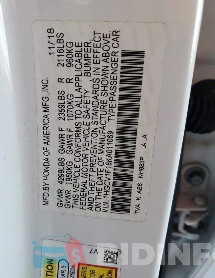 1HGCV1F18KA011069 Photo# 12
