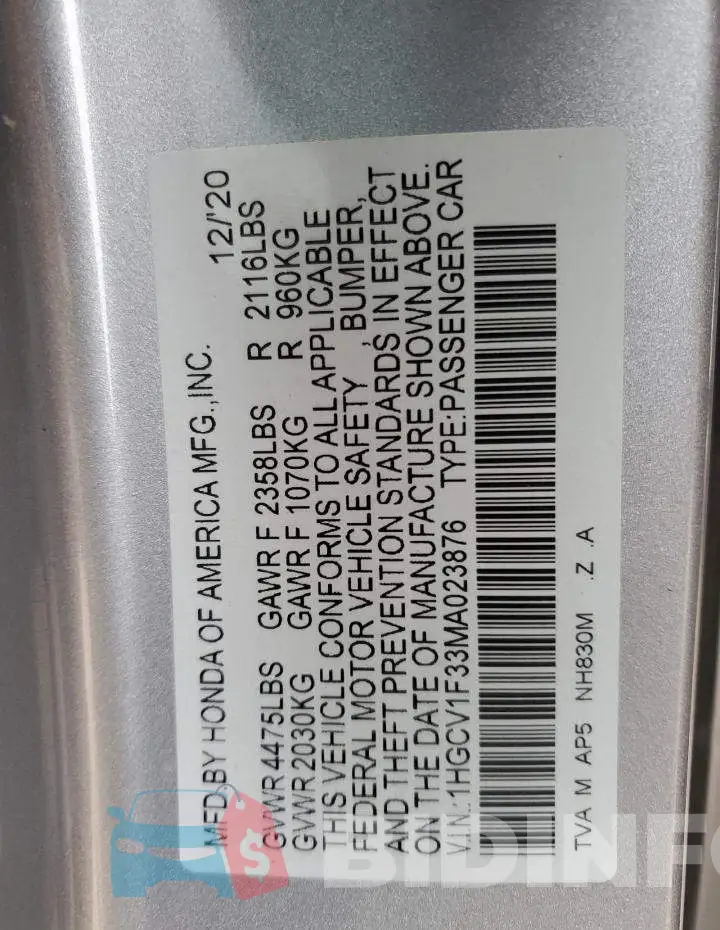 1HGCV1F33MA023876 Photo# 12
