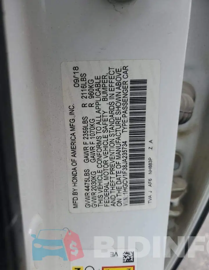 1HGCV1F38JA235734 Photo# 13