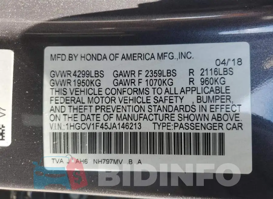 1HGCV1F45JA146213 Photo# 12