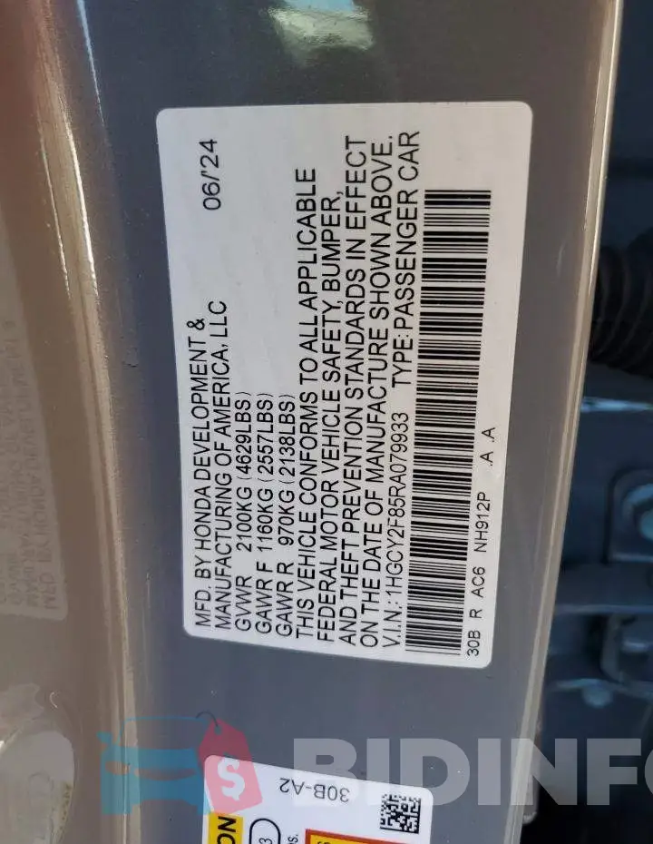 1HGCY2F85RA079933 Photo# 12