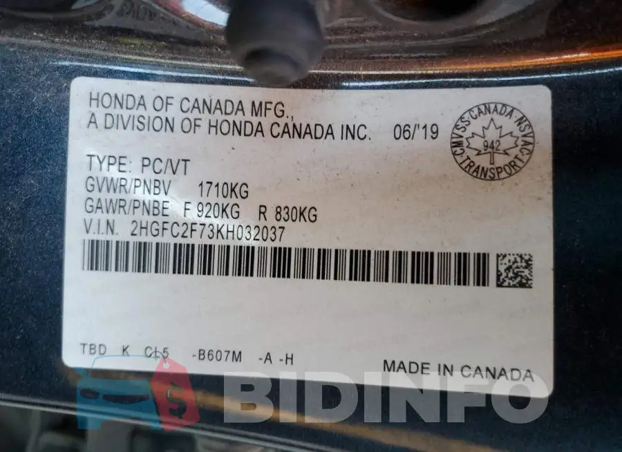 2HGFC2F73KH032037 Photo# 13