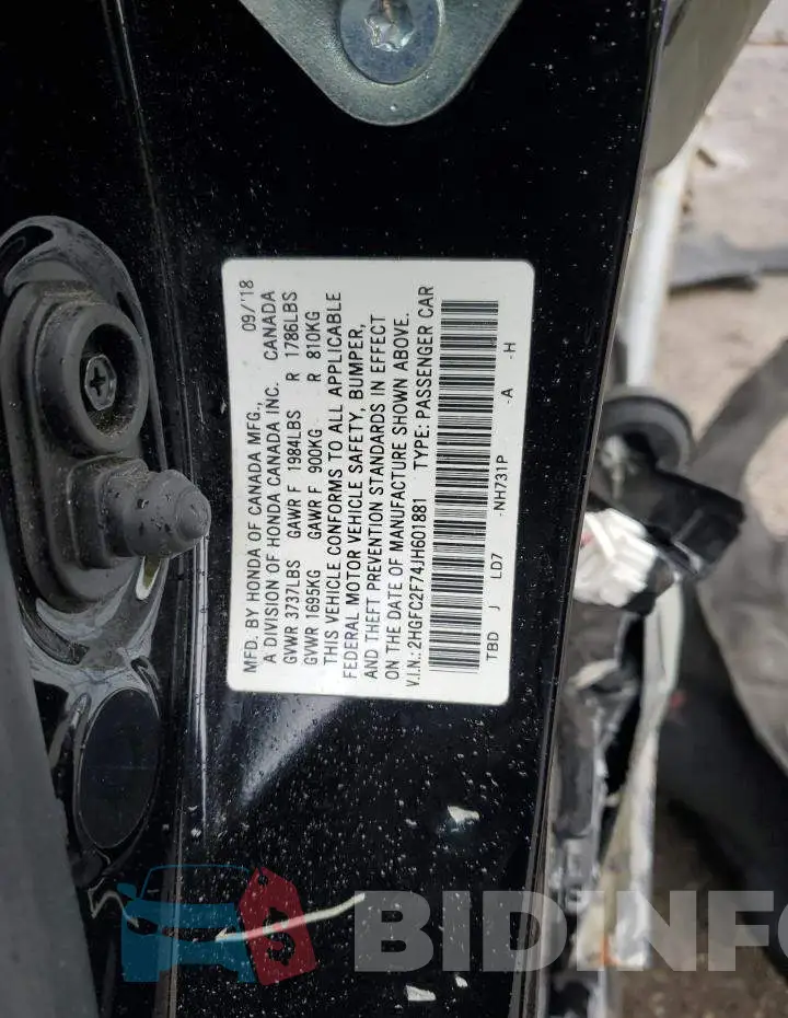 2HGFC2F74JH601881 Photo# 12
